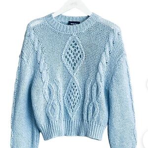 The Kooples  Baby Blue Brushed Mohair Cable Knit Crop Sweater